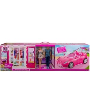Barbie Hot Pink Convertible & Closet Playset with Dolls